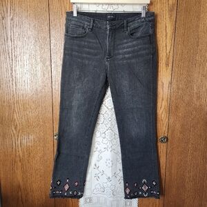 Driftwood Roxy Kick Crop Embroidered Hem Black Jeans